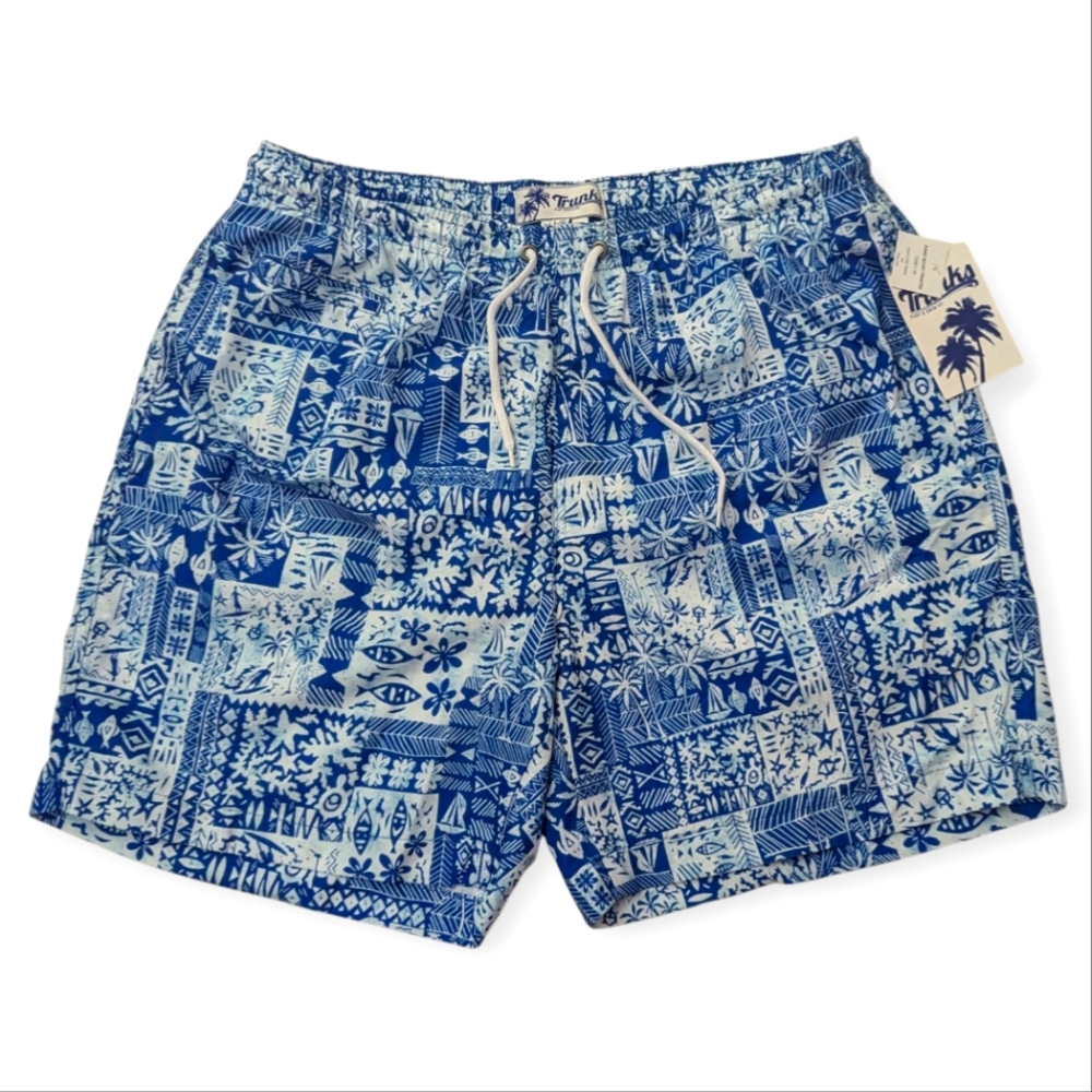 Trunks Swimwear Trunks/Short Mesh Lining Hawaiin Blue Floral Print Large NWT